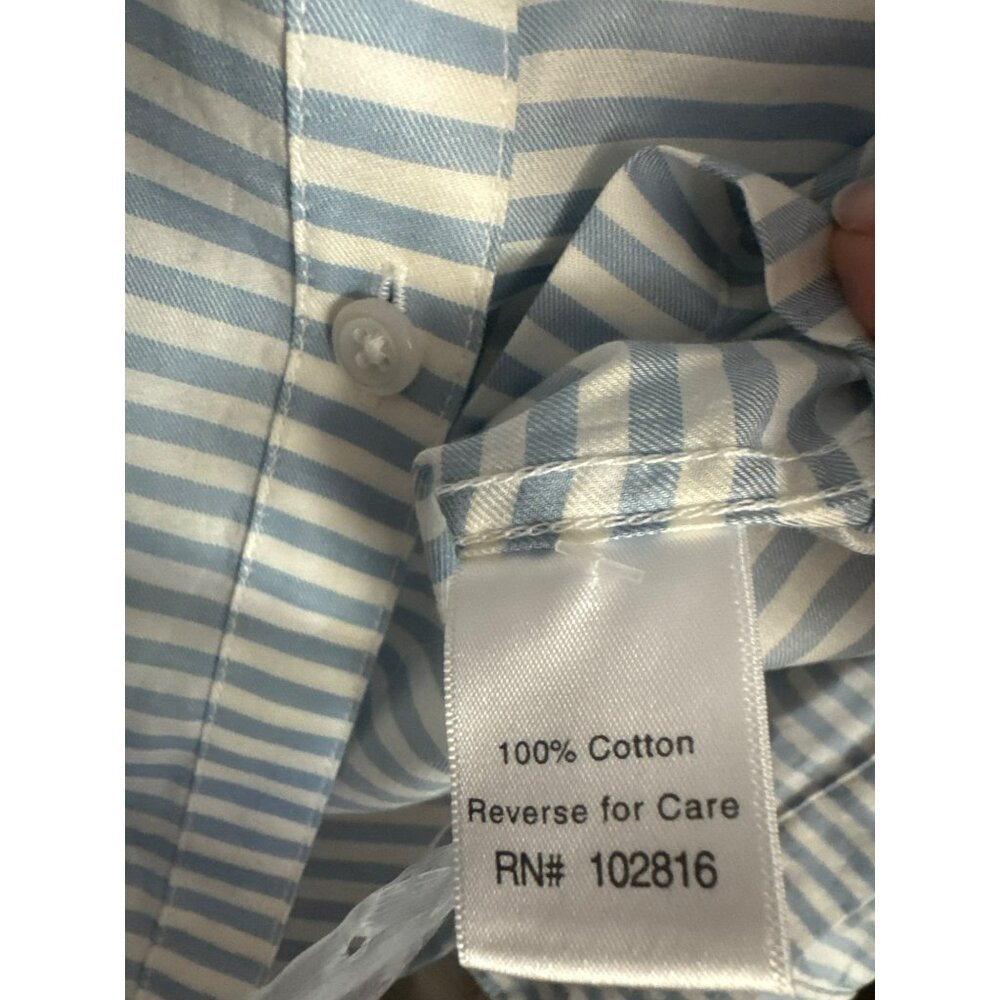 Garnet Hill Womens Blue White Striped Button Up Shirt Size 0 Cotton Long Sleeve - Picture 3 of 5